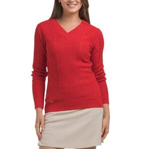 NVO Red Upf 40 Textured Bala Sweater